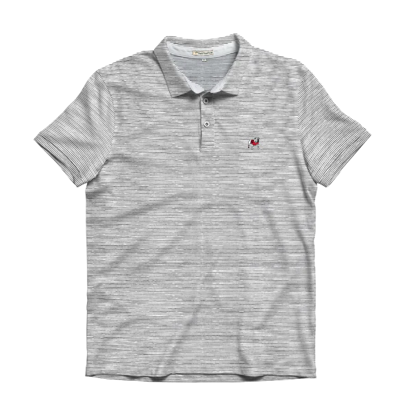 UGA Standing Dawg Heathered Azalea Stripe Polo - Charcoal/White