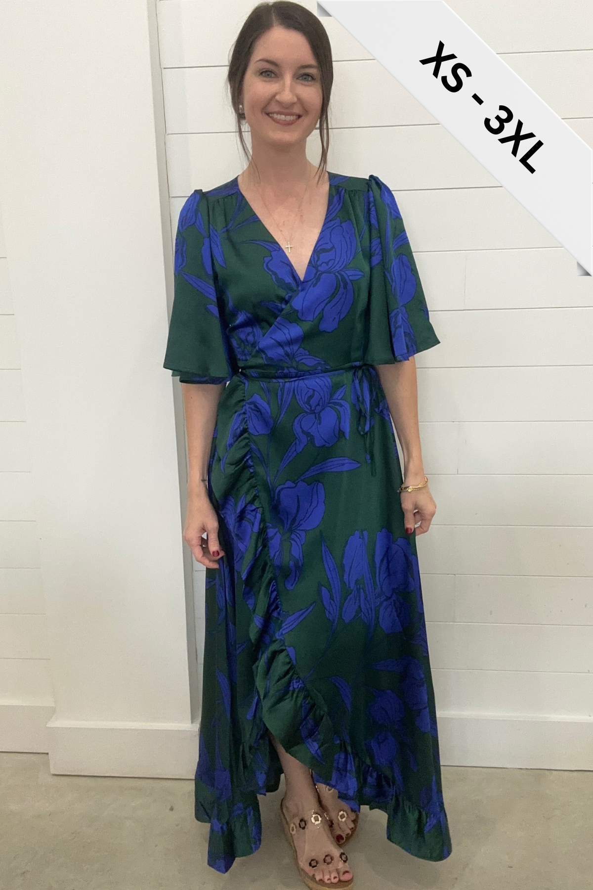 Busbee Floral Abelia Hi-Low Maxi Wrap Dress
