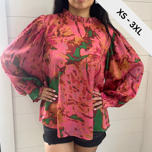Abstract Puff Sleeve Top