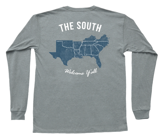 Welcome Y'all Long Sleeve Pocket Tee - Gray