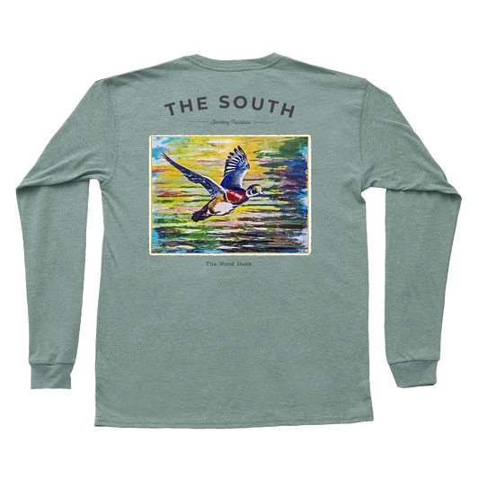 Wood Duck Long Sleeve Pocket Tee - Heathered Sage