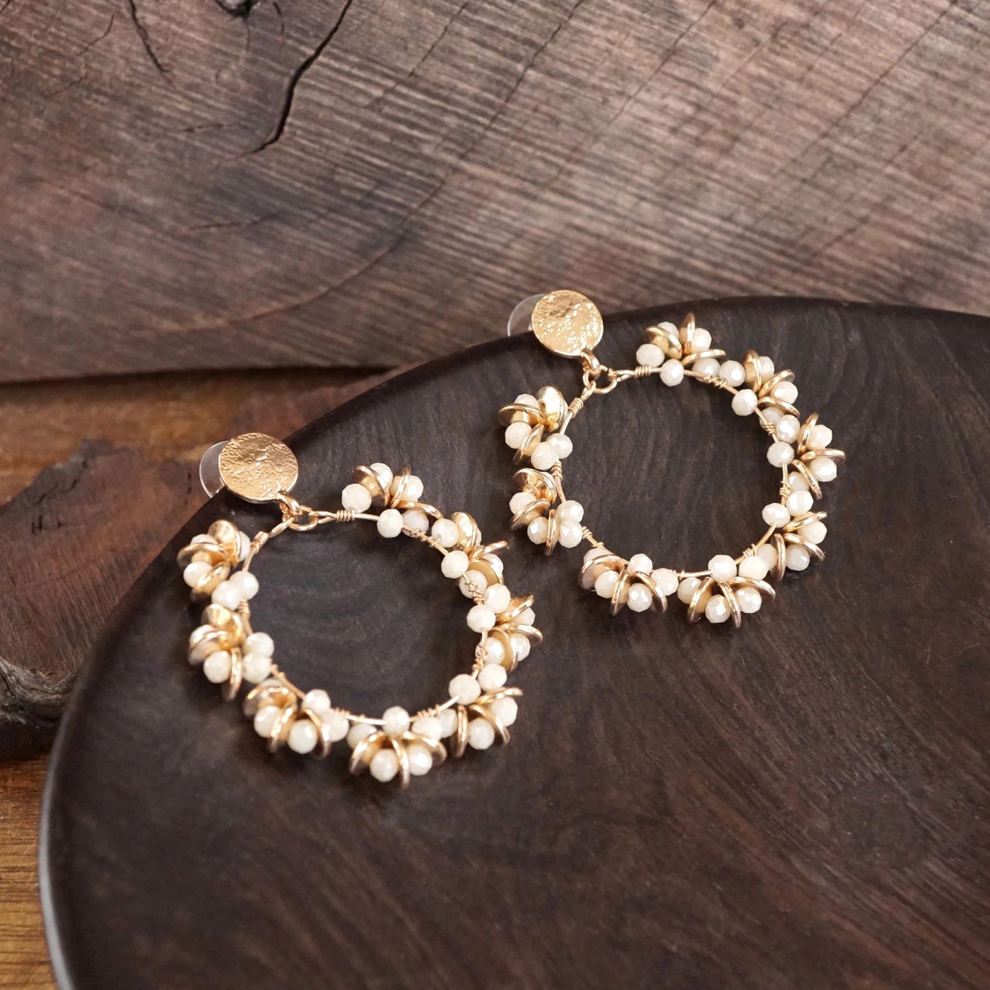 Floral Wreath Earrings | Cream & Gold