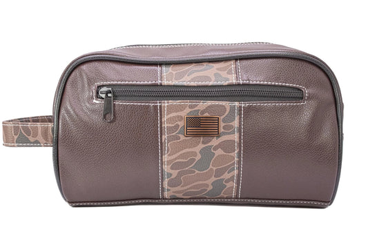 USA Flag Brown Pebble Old School Camo Toiletry Bag