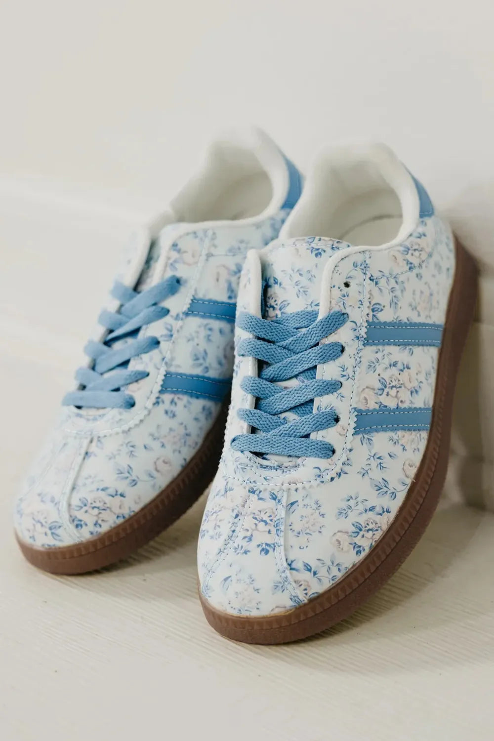 Light Blue Floral Leather Sneakers