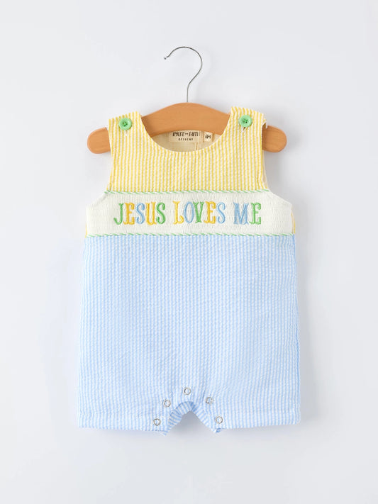 Jesus Loves Me Embroidered Romper