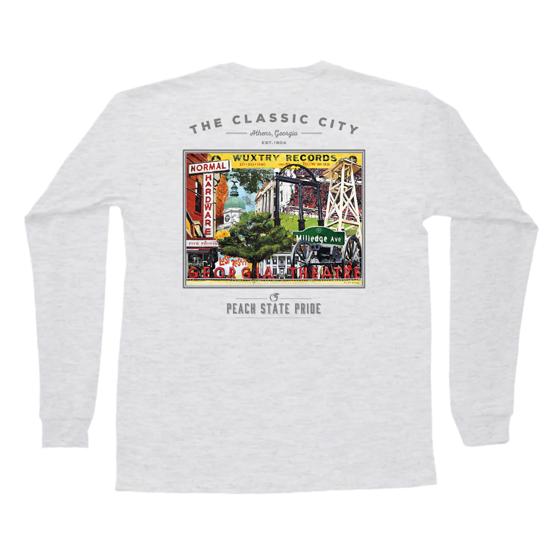 Classic City Establishments Long Sleeve Pocket Tee - Light Gray