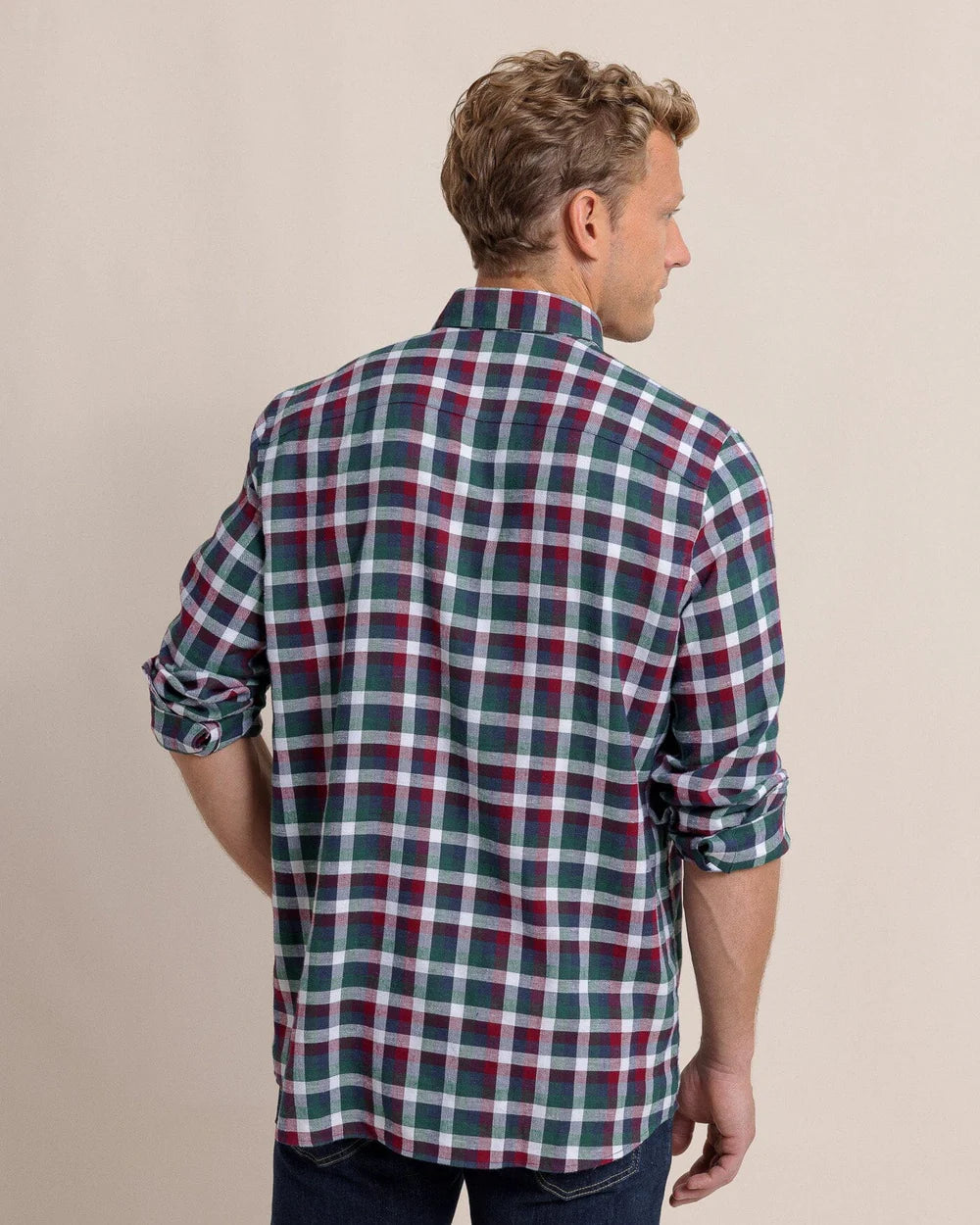 Cobblestone Plaid Beach Flannel Sport Shirt - Muscadine