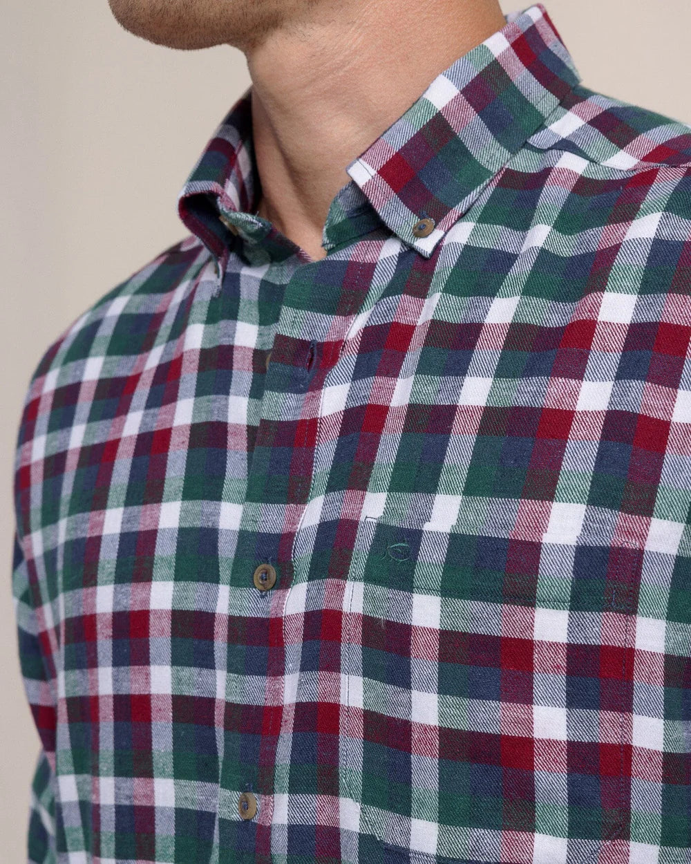 Cobblestone Plaid Beach Flannel Sport Shirt - Muscadine