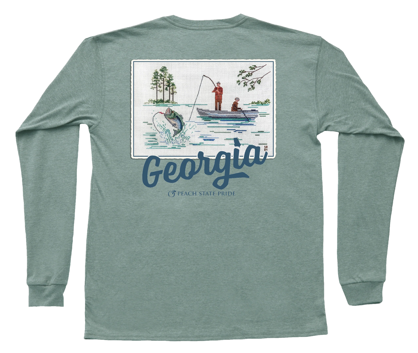 Cross Stitched Bass Long Sleeve Pocket Tee - Heathered Sage