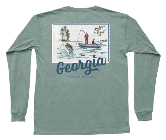 Cross Stitched Bass Long Sleeve Pocket Tee - Heathered Sage