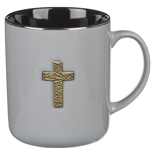 Hammered Copper Cross Coffee Mug | Gray
