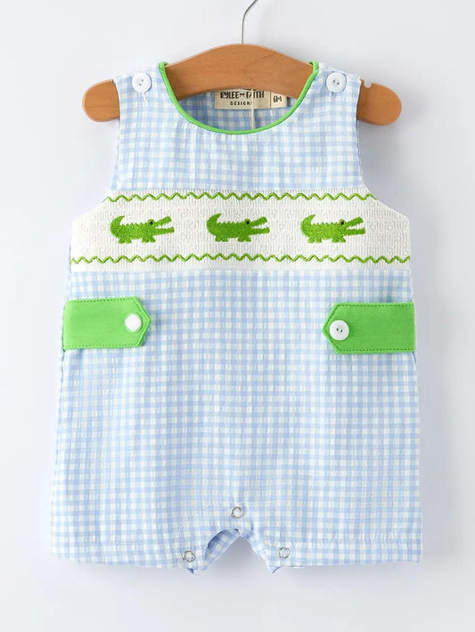 Embroidered Crocodile Romper