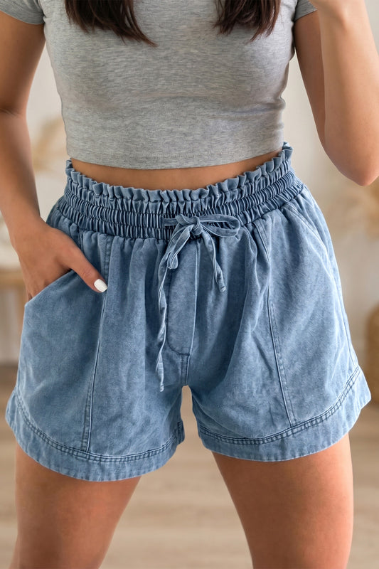 Elastic Waist Denim Shorts