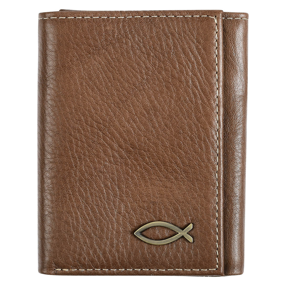 Brown Leather Ichthus Badge Wallet