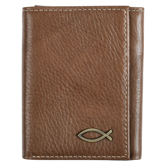 Brown Leather Ichthus Badge Wallet