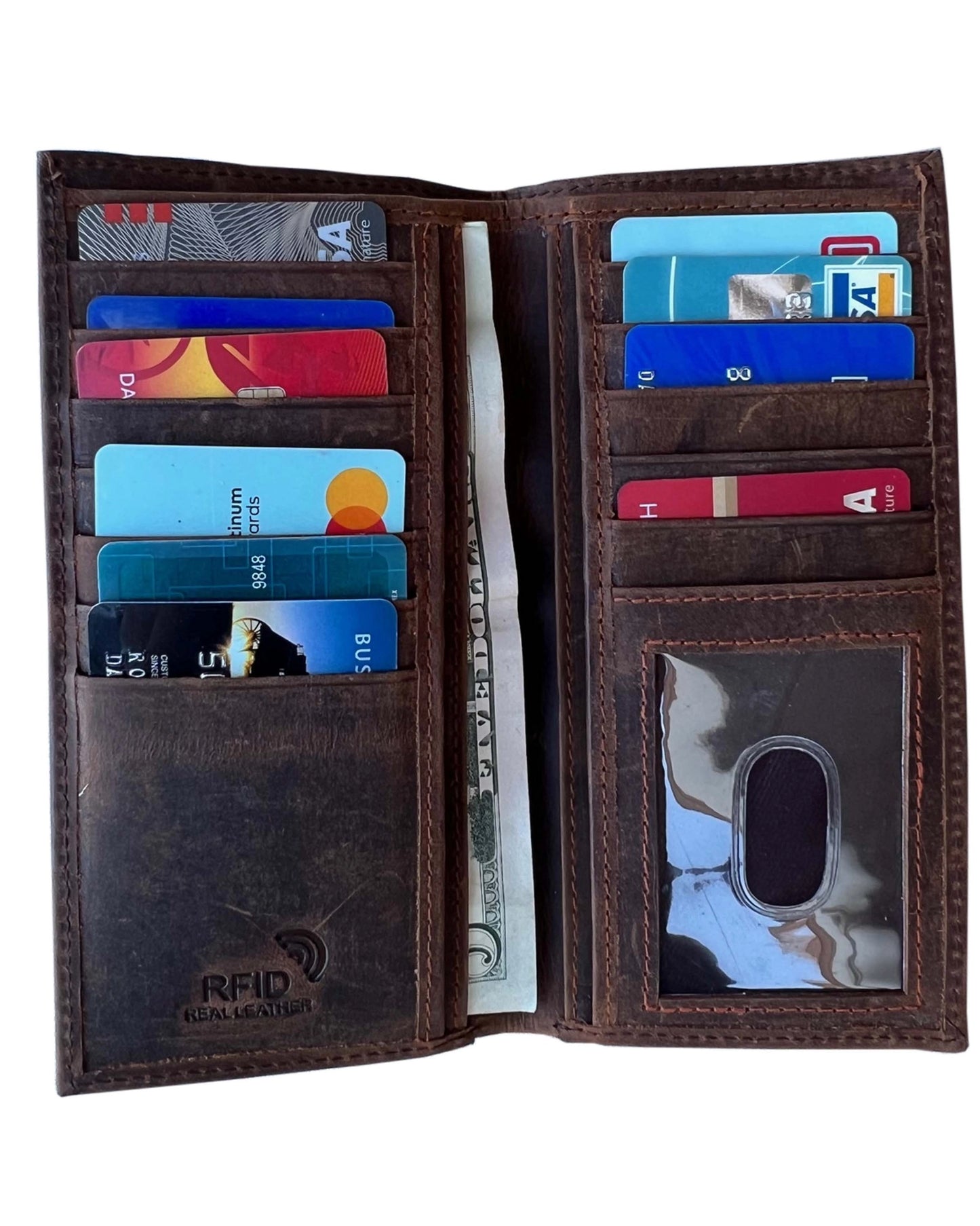 Cowhide Leather Checkbook Wallet | Brown