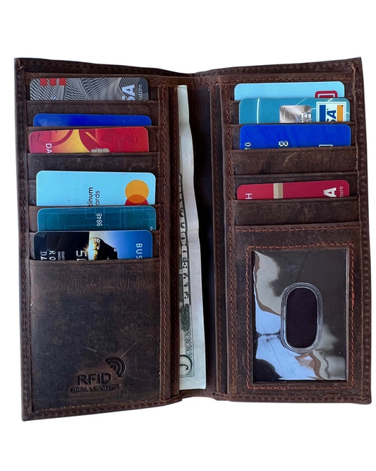 Cowhide Leather Checkbook Wallet | Brown