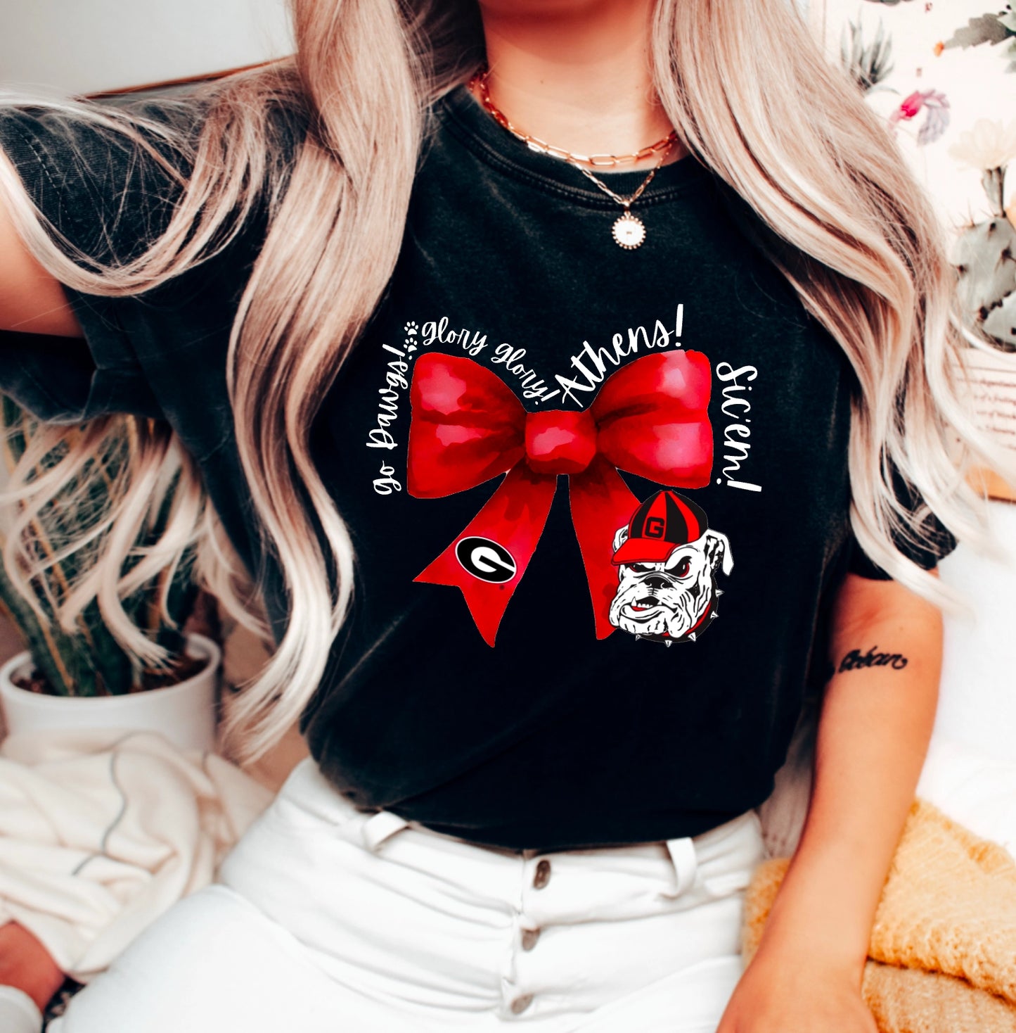 Georgia Bulldogs Coquette Bow Tee