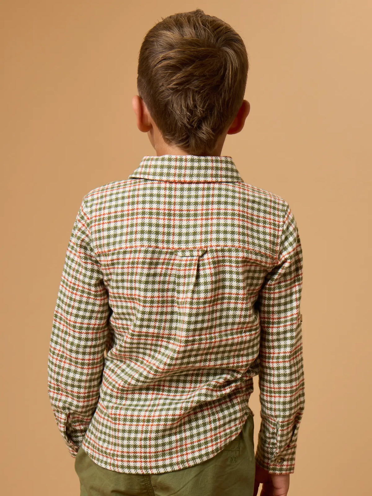 Youth Olive Houndstooth Button Down