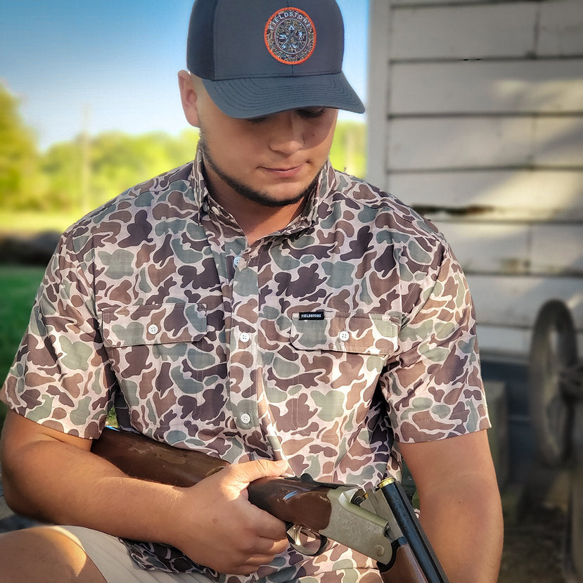 Gray Camo Logo Patch Hat with Black Mesh