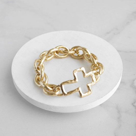 Worn Gold Cross Chain Bracelet