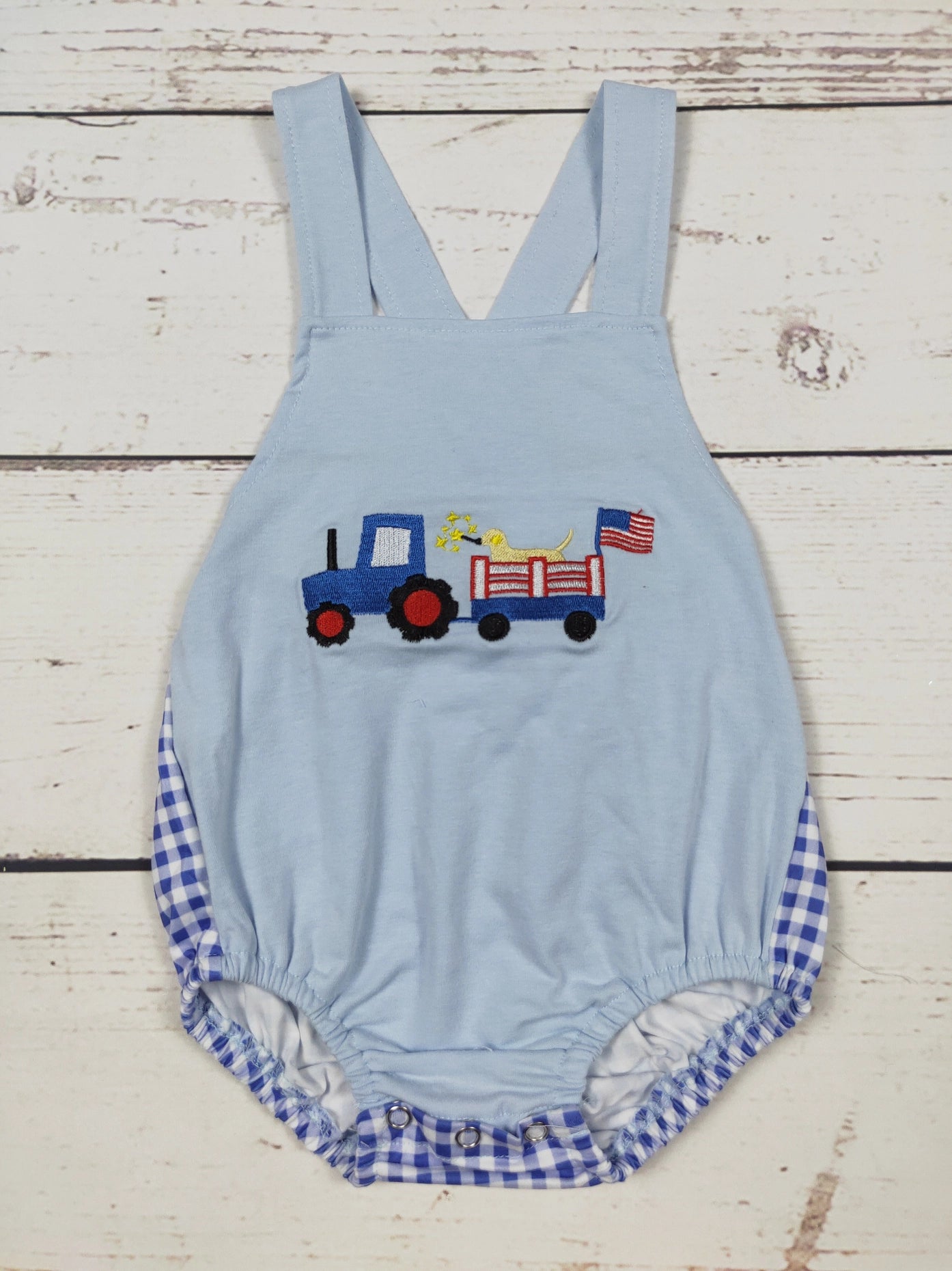 4th of July Tractor & Dog Gingham Bubble