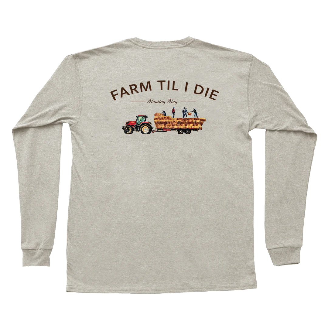 Baling Hay Long Sleeve Pocket Tee - Oatmeal