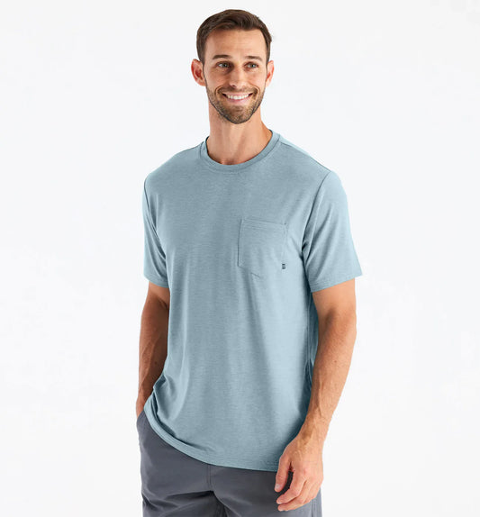 Bamboo Flex Pocket Tee Short Sleeve - Heather Tide