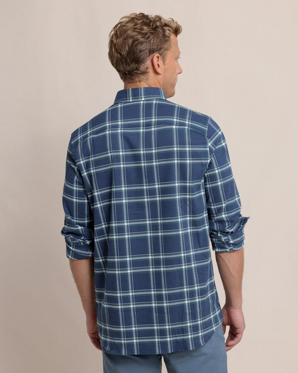 Heron Plaid Flannel Intercoastal Long Sleeve Sport Shirt - Dress Blue