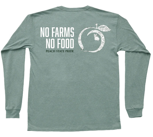 Youth No Farms No Food Long Sleeve Pocket Tee - Heathered Sage