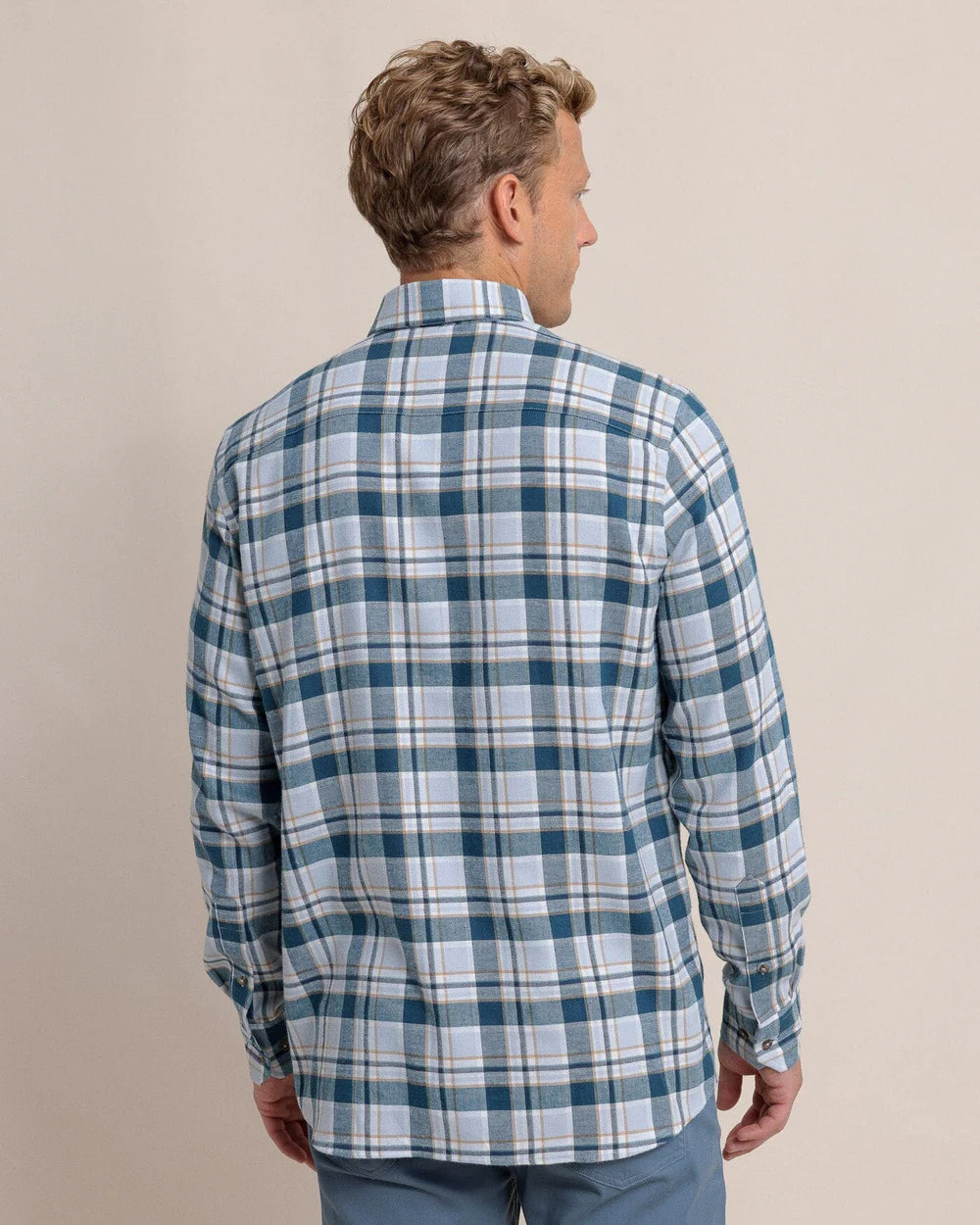 Sweetgreass Plaid Beach Flannel Sport Shirt - Teal Haze