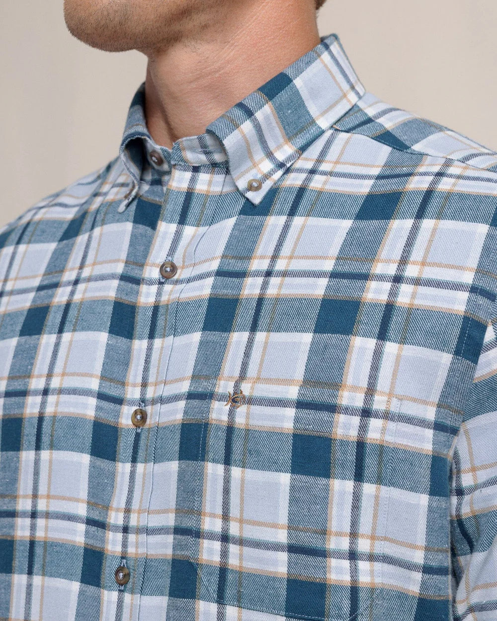 Sweetgreass Plaid Beach Flannel Sport Shirt - Teal Haze